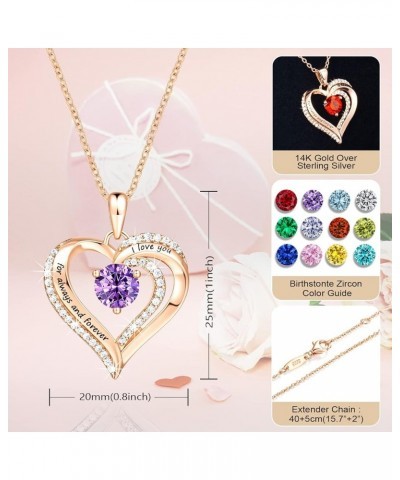 Heart Necklaces for Women Jewelry for Women 18K Rose Gold Over 925 Sterling Silver with Birthstone Zirconia Women's Jewelry B...