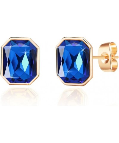 Austrian Crystal Octagon Stud Earrings for Women Fashion 925 Sterling Silver Hypoallergenic Jewelry Sapphire $10.70 Earrings