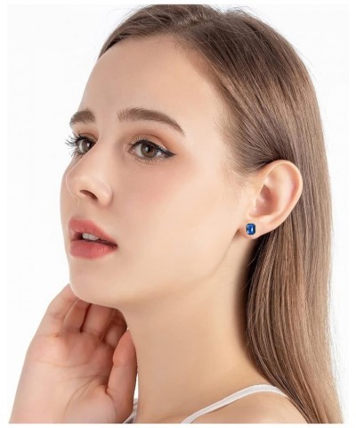 Austrian Crystal Octagon Stud Earrings for Women Fashion 925 Sterling Silver Hypoallergenic Jewelry Sapphire $10.70 Earrings