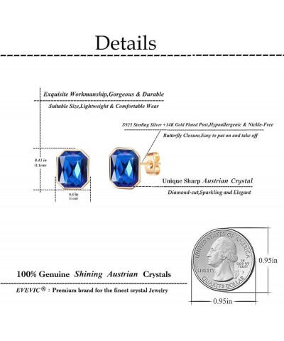 Austrian Crystal Octagon Stud Earrings for Women Fashion 925 Sterling Silver Hypoallergenic Jewelry Sapphire $10.70 Earrings