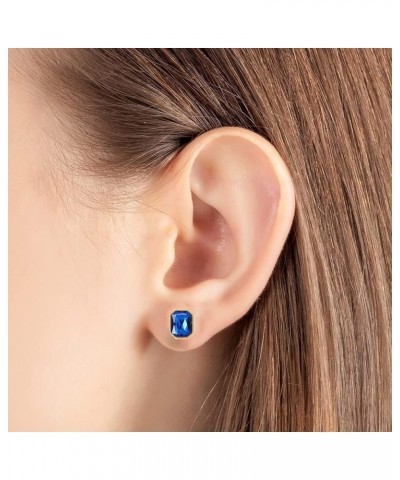 Austrian Crystal Octagon Stud Earrings for Women Fashion 925 Sterling Silver Hypoallergenic Jewelry Sapphire $10.70 Earrings