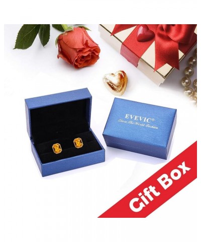 Austrian Crystal Octagon Stud Earrings for Women Fashion 925 Sterling Silver Hypoallergenic Jewelry Sapphire $10.70 Earrings