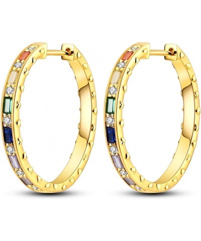 925 Sterling Silver Hoop Earrings Heart Hoop Earings for Women U Shaped Hoop Earrings Colorful Cubic Zirconia Large Big Hoops...