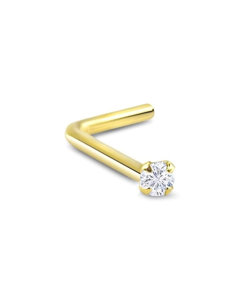 Gold-Tone 316L Surgical Steel Nose Stud Ring Clear CZ Prong Choose Your Size, Style & Gauge 1.5mm-22G-Lbend $9.50 Body Jewelry