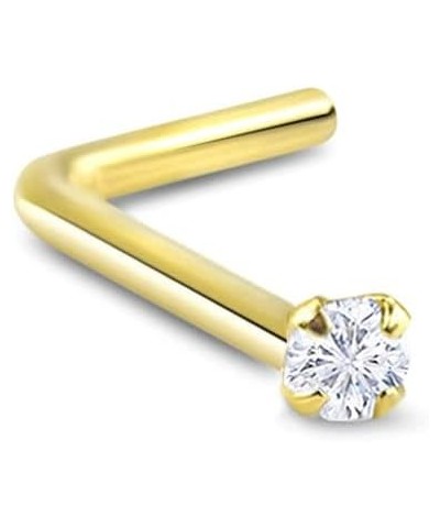 Gold-Tone 316L Surgical Steel Nose Stud Ring Clear CZ Prong Choose Your Size, Style & Gauge 1.5mm-22G-Lbend $9.50 Body Jewelry