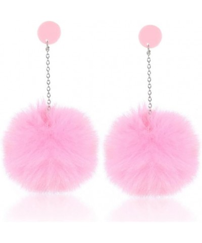 Pom Pom Dangle Earrings Statement Fluffy Fur Ball Drop Earrings for Women Girls Winter Jewelry A pink $6.04 Earrings