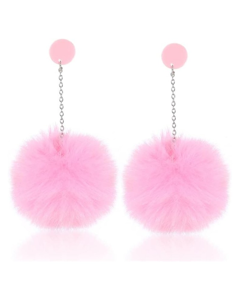 Pom Pom Dangle Earrings Statement Fluffy Fur Ball Drop Earrings for Women Girls Winter Jewelry A pink $6.04 Earrings