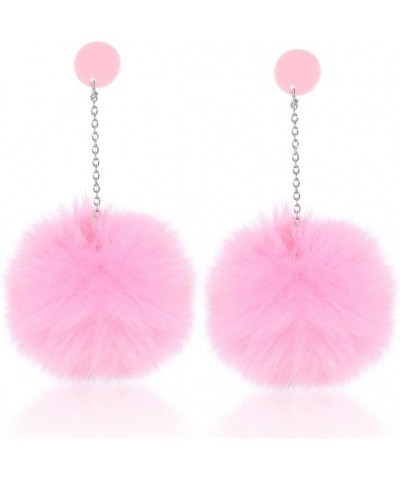 Pom Pom Dangle Earrings Statement Fluffy Fur Ball Drop Earrings for Women Girls Winter Jewelry A pink $6.04 Earrings