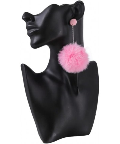 Pom Pom Dangle Earrings Statement Fluffy Fur Ball Drop Earrings for Women Girls Winter Jewelry A pink $6.04 Earrings