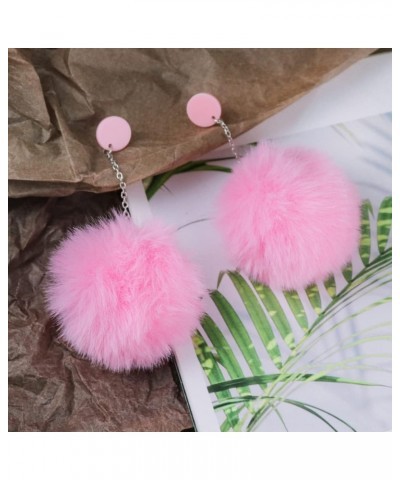 Pom Pom Dangle Earrings Statement Fluffy Fur Ball Drop Earrings for Women Girls Winter Jewelry A pink $6.04 Earrings