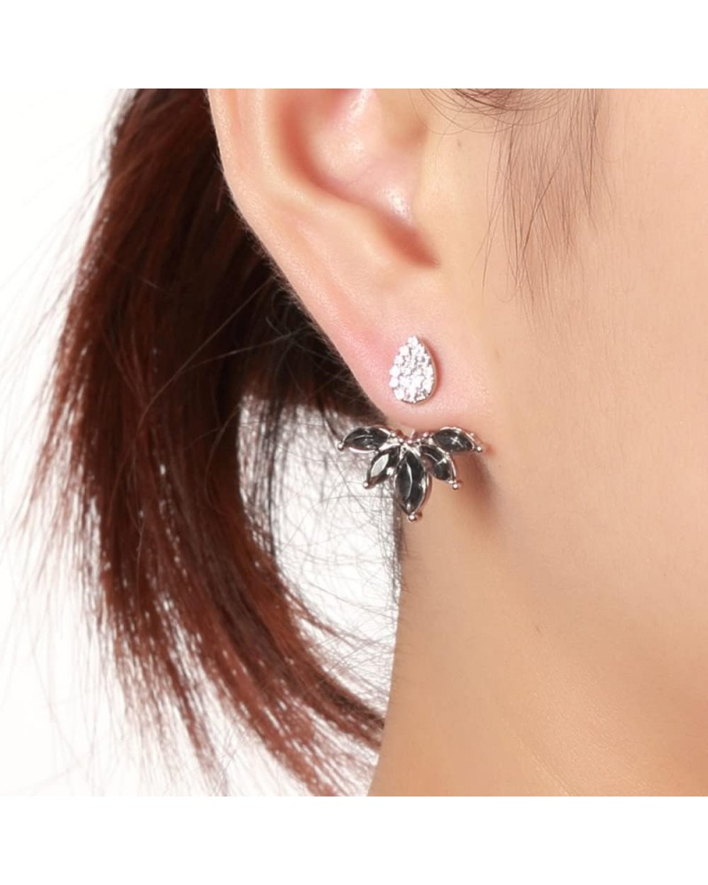 Leaf Feather Ear Jacket Rhinestone Teardrop Stud Earrings Ear Jacket Cuff Earrings Front Back Earrings for Women Girls Chic E...