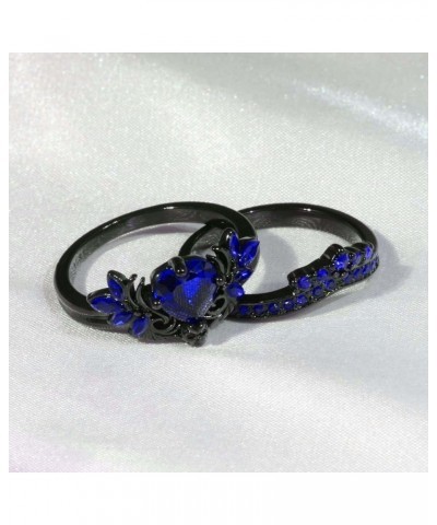 Couple Rings Matching Rings Black Wings Skull Ring 1.5ct Red CZ Womens Wedding Ring Sets Punk Ring Blue women size6 & men siz...