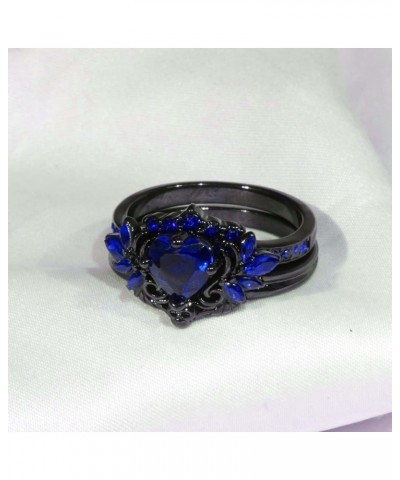 Couple Rings Matching Rings Black Wings Skull Ring 1.5ct Red CZ Womens Wedding Ring Sets Punk Ring Blue women size6 & men siz...