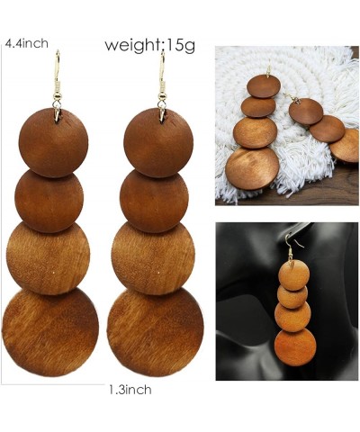 Simple Wood Round Geometry Long Dangle Earring Classic Enamel colorful Wooded Statement Earrings Fashion Jewelry Gift for Wom...