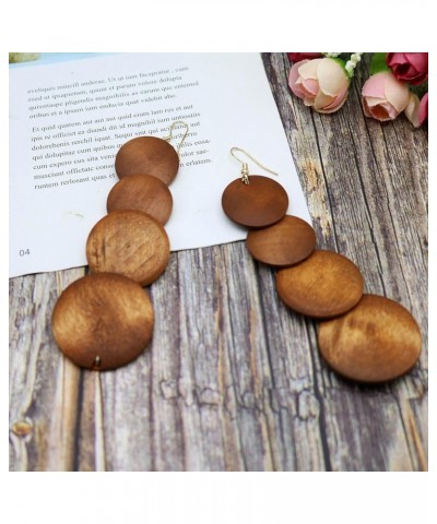 Simple Wood Round Geometry Long Dangle Earring Classic Enamel colorful Wooded Statement Earrings Fashion Jewelry Gift for Wom...