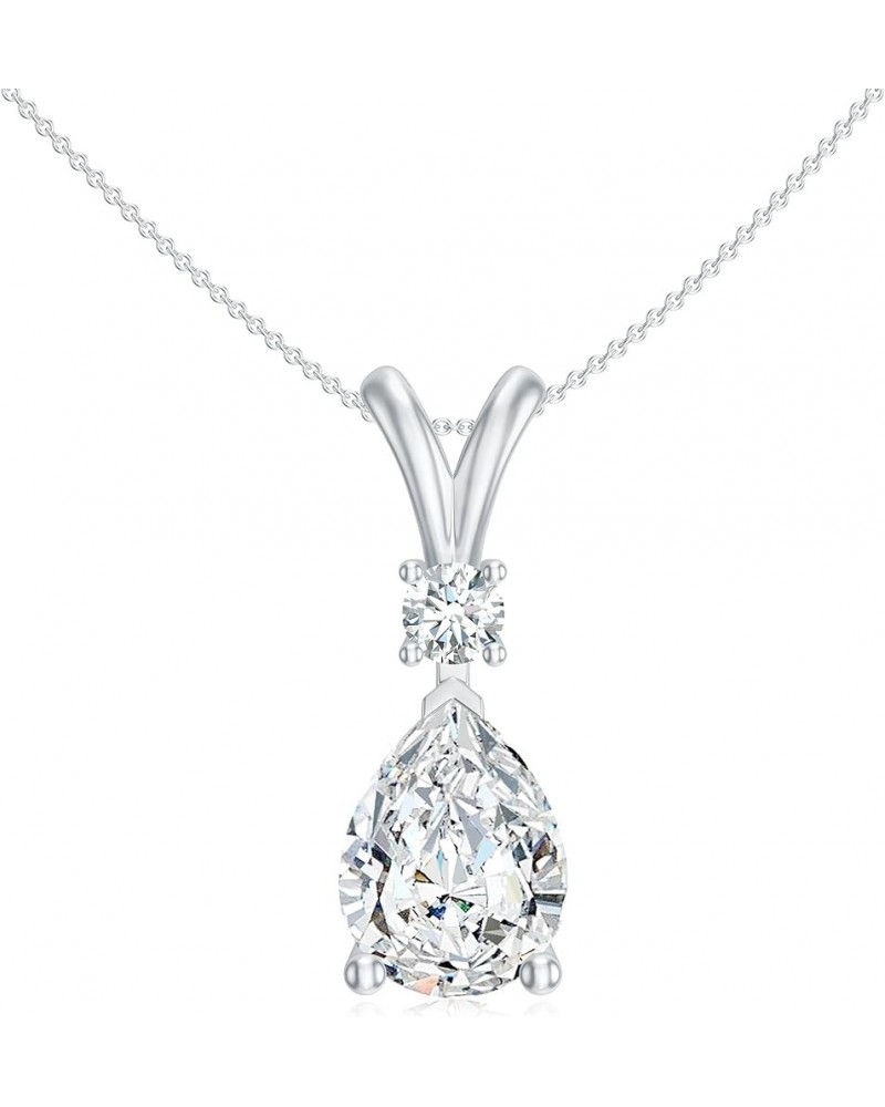 Lab Created Lab Created Moissanite Teardrop Pendant Necklace for Women in 925 Silver / 14K Solid Gold 9x7MM Platinum $62.56 O...