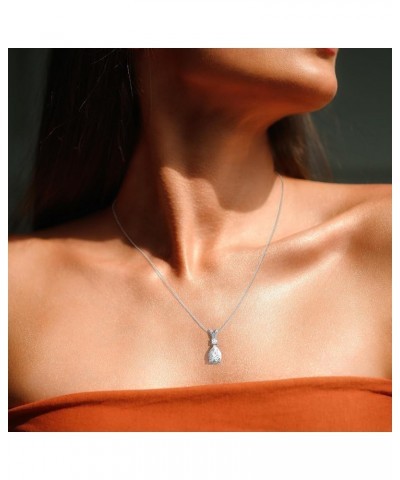 Lab Created Lab Created Moissanite Teardrop Pendant Necklace for Women in 925 Silver / 14K Solid Gold 9x7MM Platinum $62.56 O...