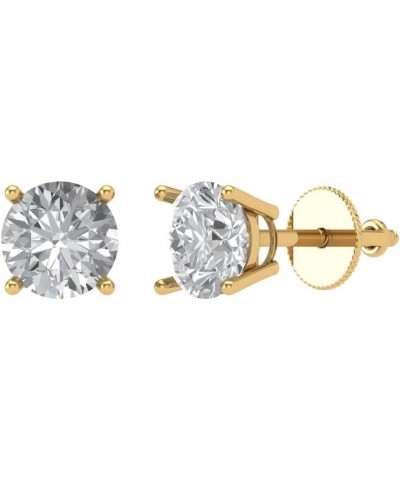 2.0 ct Brilliant Round Cut Solitaire VVS1 Moissanite Pair of Stud Earrings Solid 18K Yellow Gold Screw Back $134.20 Earrings