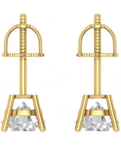 2.0 ct Brilliant Round Cut Solitaire VVS1 Moissanite Pair of Stud Earrings Solid 18K Yellow Gold Screw Back $134.20 Earrings