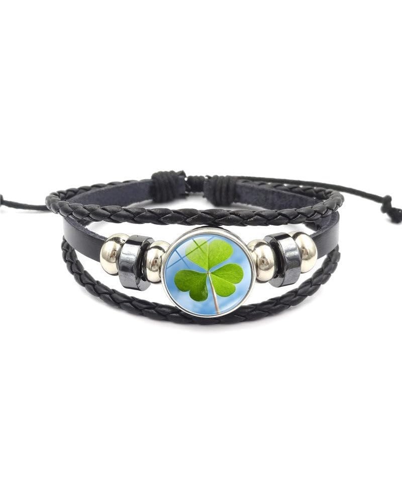 Four Leaf Clover Bracelet for Women Men Irish Shamrock St Patricks Charm Beaded Adjustable Bangle Woven Leather Braided Inspi...