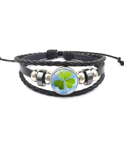 Four Leaf Clover Bracelet for Women Men Irish Shamrock St Patricks Charm Beaded Adjustable Bangle Woven Leather Braided Inspi...