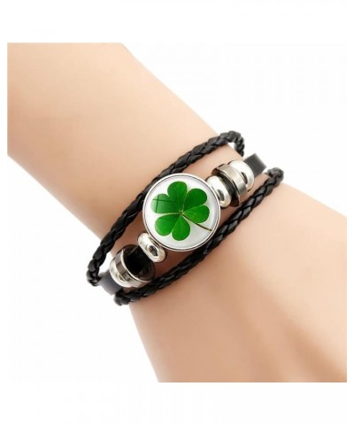 Four Leaf Clover Bracelet for Women Men Irish Shamrock St Patricks Charm Beaded Adjustable Bangle Woven Leather Braided Inspi...