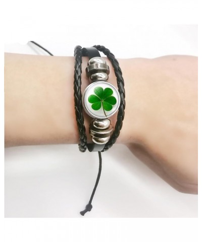 Four Leaf Clover Bracelet for Women Men Irish Shamrock St Patricks Charm Beaded Adjustable Bangle Woven Leather Braided Inspi...