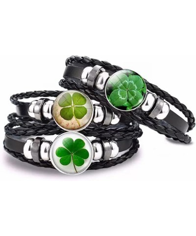 Four Leaf Clover Bracelet for Women Men Irish Shamrock St Patricks Charm Beaded Adjustable Bangle Woven Leather Braided Inspi...