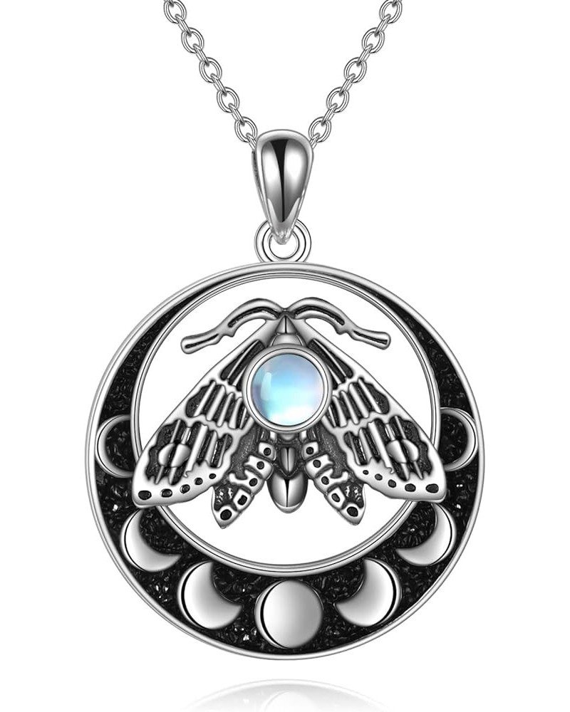 Moonstone Necklace for Women Moth Pendant Witchy Jewelry Goth Moth and The Moon Moonstone necklace $18.92 Necklaces