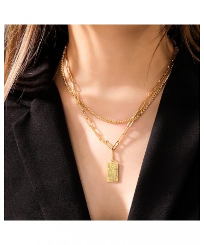 Double Layer Necklace Vintage Tarot Jewelry Good Luck Amulet Pendants Stainless Steel Necklace Gold-THE STAR $8.66 Necklaces