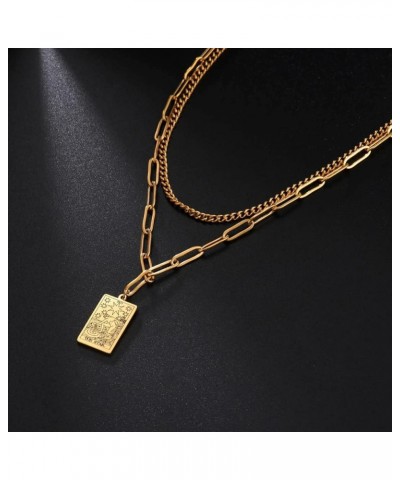 Double Layer Necklace Vintage Tarot Jewelry Good Luck Amulet Pendants Stainless Steel Necklace Gold-THE STAR $8.66 Necklaces