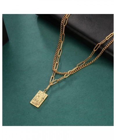 Double Layer Necklace Vintage Tarot Jewelry Good Luck Amulet Pendants Stainless Steel Necklace Gold-THE STAR $8.66 Necklaces