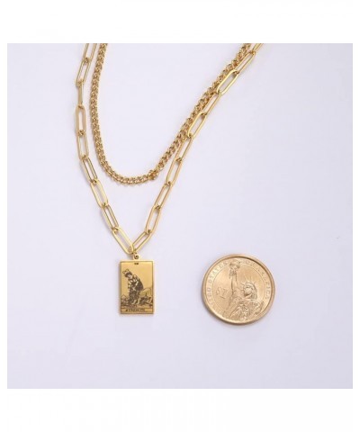 Double Layer Necklace Vintage Tarot Jewelry Good Luck Amulet Pendants Stainless Steel Necklace Gold-THE STAR $8.66 Necklaces