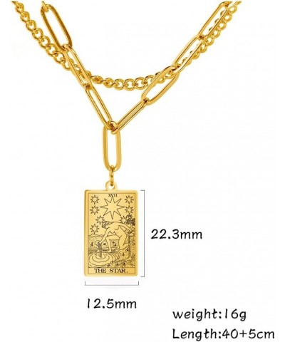 Double Layer Necklace Vintage Tarot Jewelry Good Luck Amulet Pendants Stainless Steel Necklace Gold-THE STAR $8.66 Necklaces