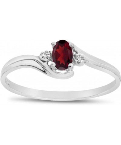 10k White Gold Oval Garnet And Diamond Ring $55.00 Rings