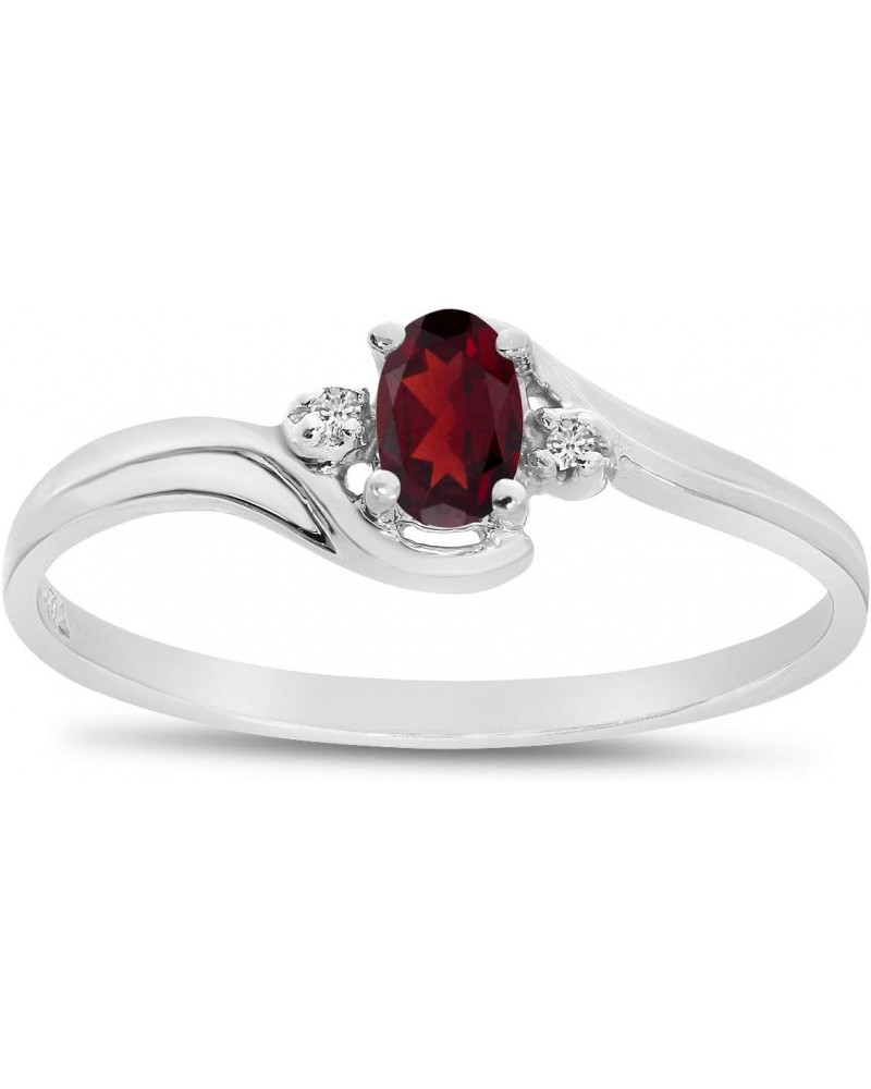 10k White Gold Oval Garnet And Diamond Ring $55.00 Rings