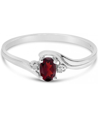 10k White Gold Oval Garnet And Diamond Ring $55.00 Rings