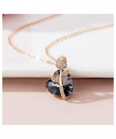 Austrian Crystal Heart Rose Flower Pendant Necklaces for Women Fashion 14K Gold Plated Dainty Necklace Hypoallergenic Jewelry...