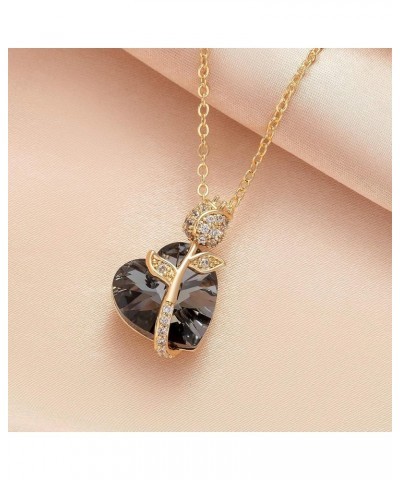 Austrian Crystal Heart Rose Flower Pendant Necklaces for Women Fashion 14K Gold Plated Dainty Necklace Hypoallergenic Jewelry...