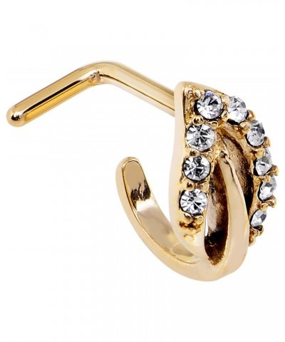 Gold PVD Steel Clear Accent Leaf Faux Hoop L Shaped Nose Stud Ring 18 Gauge 5/16 $10.82 Body Jewelry