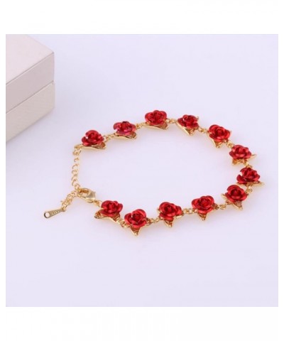 Women Bracelets Red Rose Chain Decorative Delicate Valentine Hand Chain for Gifts, Bracelets for Women Teen Girls Gift Golden...