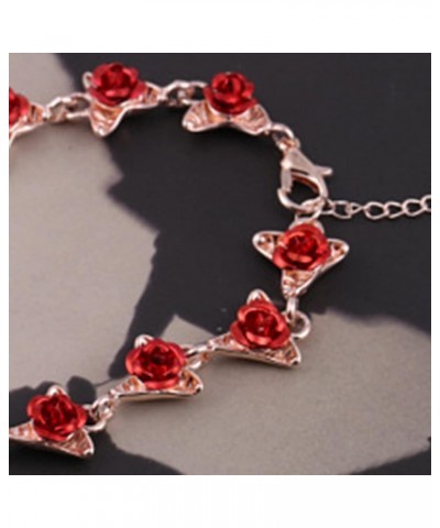 Women Bracelets Red Rose Chain Decorative Delicate Valentine Hand Chain for Gifts, Bracelets for Women Teen Girls Gift Golden...