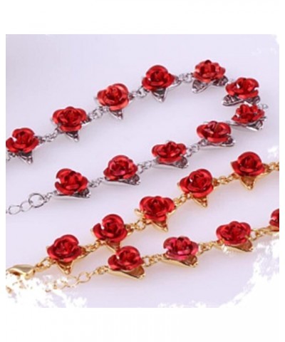 Women Bracelets Red Rose Chain Decorative Delicate Valentine Hand Chain for Gifts, Bracelets for Women Teen Girls Gift Golden...