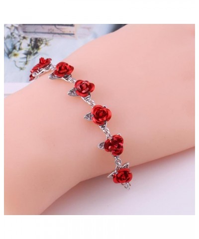 Women Bracelets Red Rose Chain Decorative Delicate Valentine Hand Chain for Gifts, Bracelets for Women Teen Girls Gift Golden...