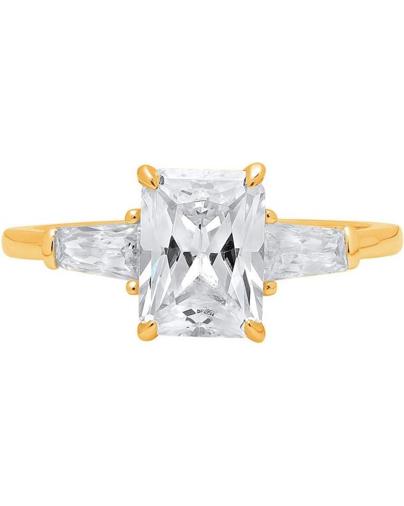 2.1 ct Emerald Baguette cut 3 stone Solitaire W/Accent Moissanite Anniversary Promise Engagement ring 18K Yellow Gold $140.30...