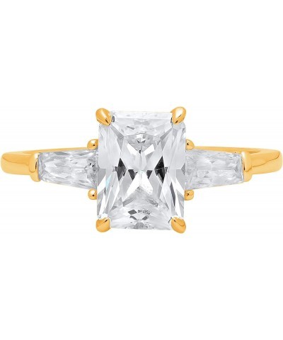 2.1 ct Emerald Baguette cut 3 stone Solitaire W/Accent Moissanite Anniversary Promise Engagement ring 18K Yellow Gold $140.30...