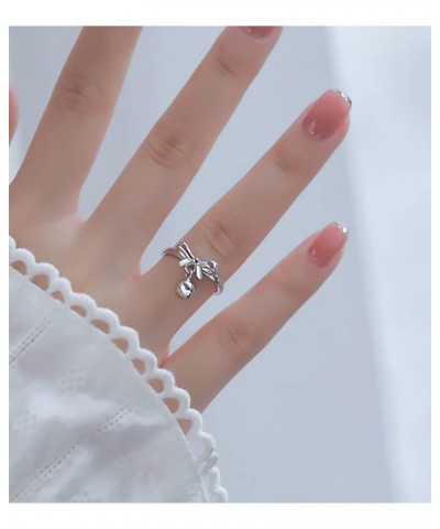 Fashion Bow Knot Stacking Open Ring Tiny Ball Dangle Adjustable Statement Knuckle Tail Finger Band Wedding Promise Rings Cute...