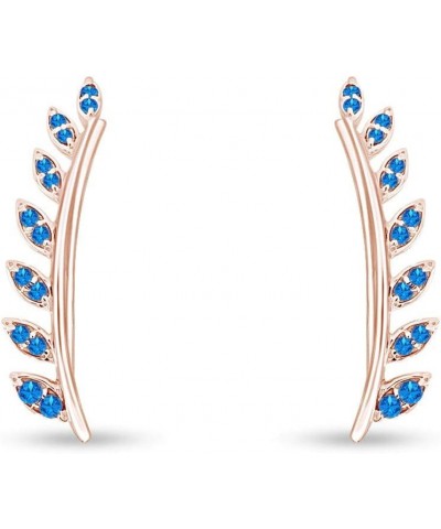 Ear Crawler Cuff Earrings 14k Rose Gold Over Sterling Silver Climber Studs Olive Leaf Simulated-Blue-Topaz $28.42 Earrings