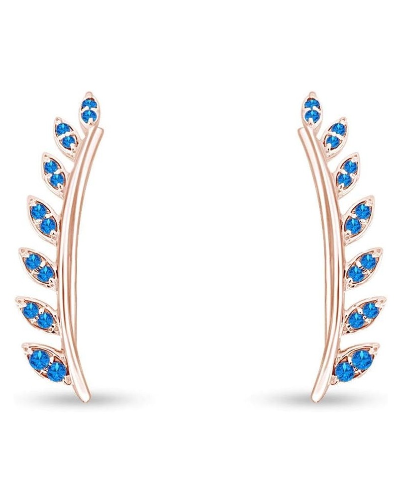 Ear Crawler Cuff Earrings 14k Rose Gold Over Sterling Silver Climber Studs Olive Leaf Simulated-Blue-Topaz $28.42 Earrings