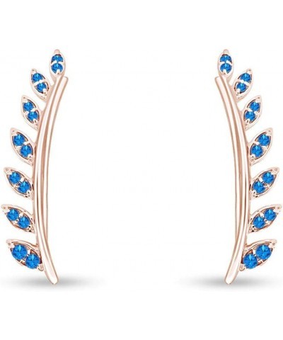 Ear Crawler Cuff Earrings 14k Rose Gold Over Sterling Silver Climber Studs Olive Leaf Simulated-Blue-Topaz $28.42 Earrings